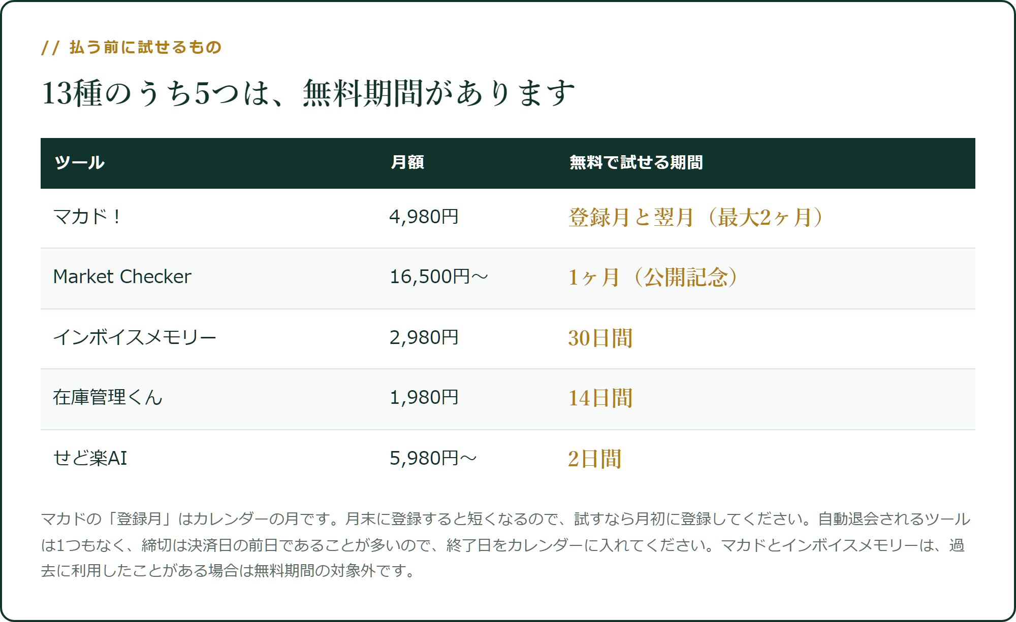無料で試せる5つのツール
