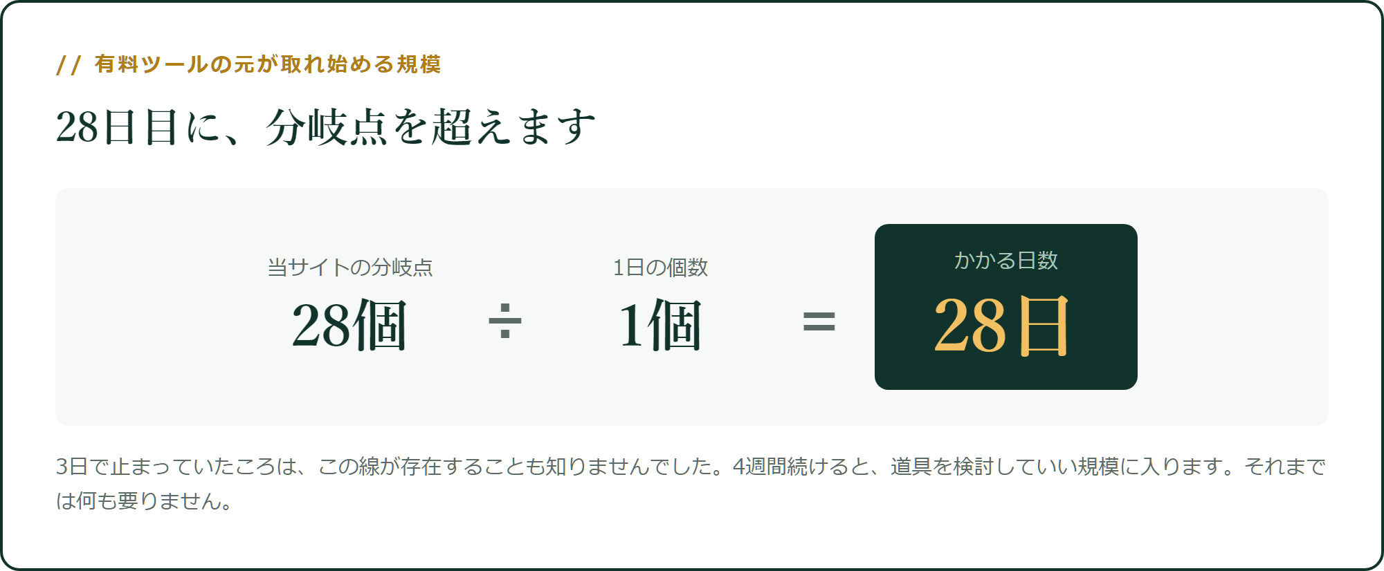 28日目に、分岐点を超えます