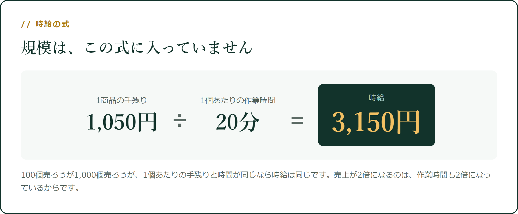時給の式には、規模が入っていません