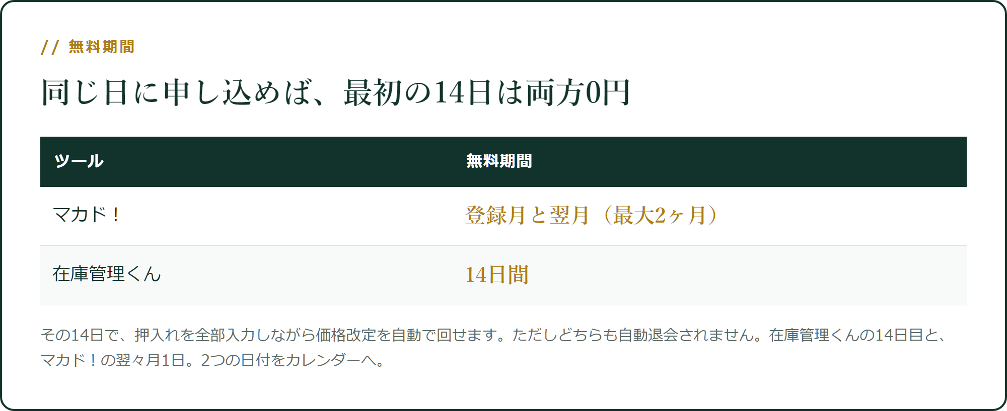 重ねれば、最初の14日は両方0円です