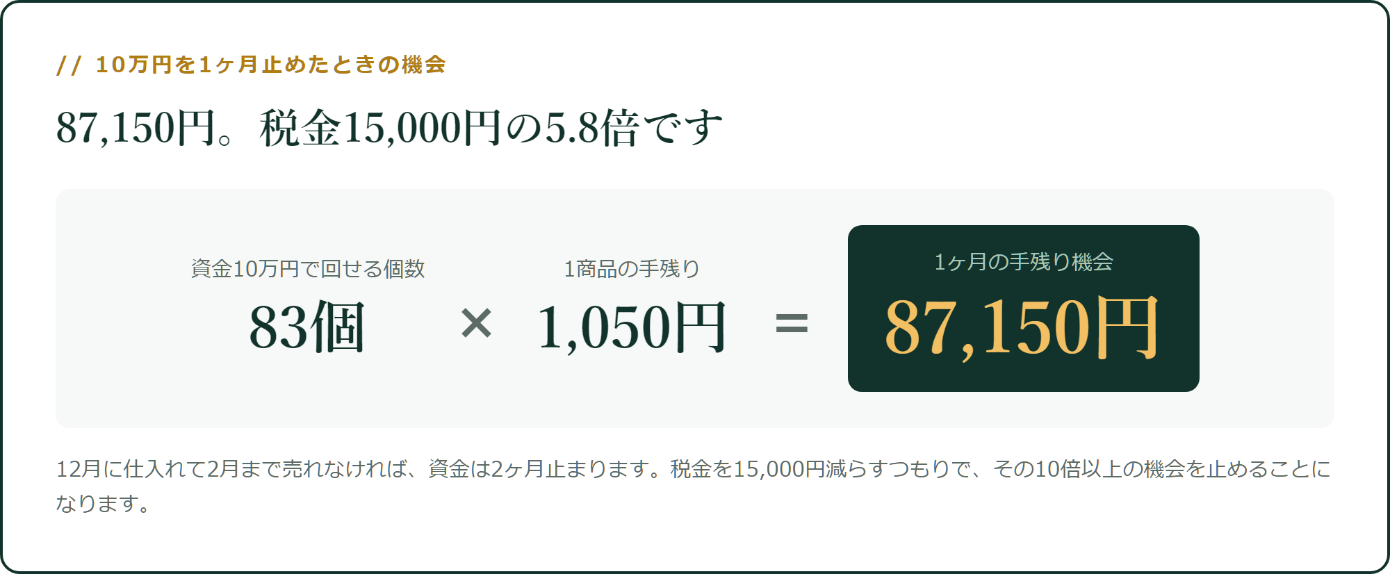 10万円を1ヶ月止めたときの機会