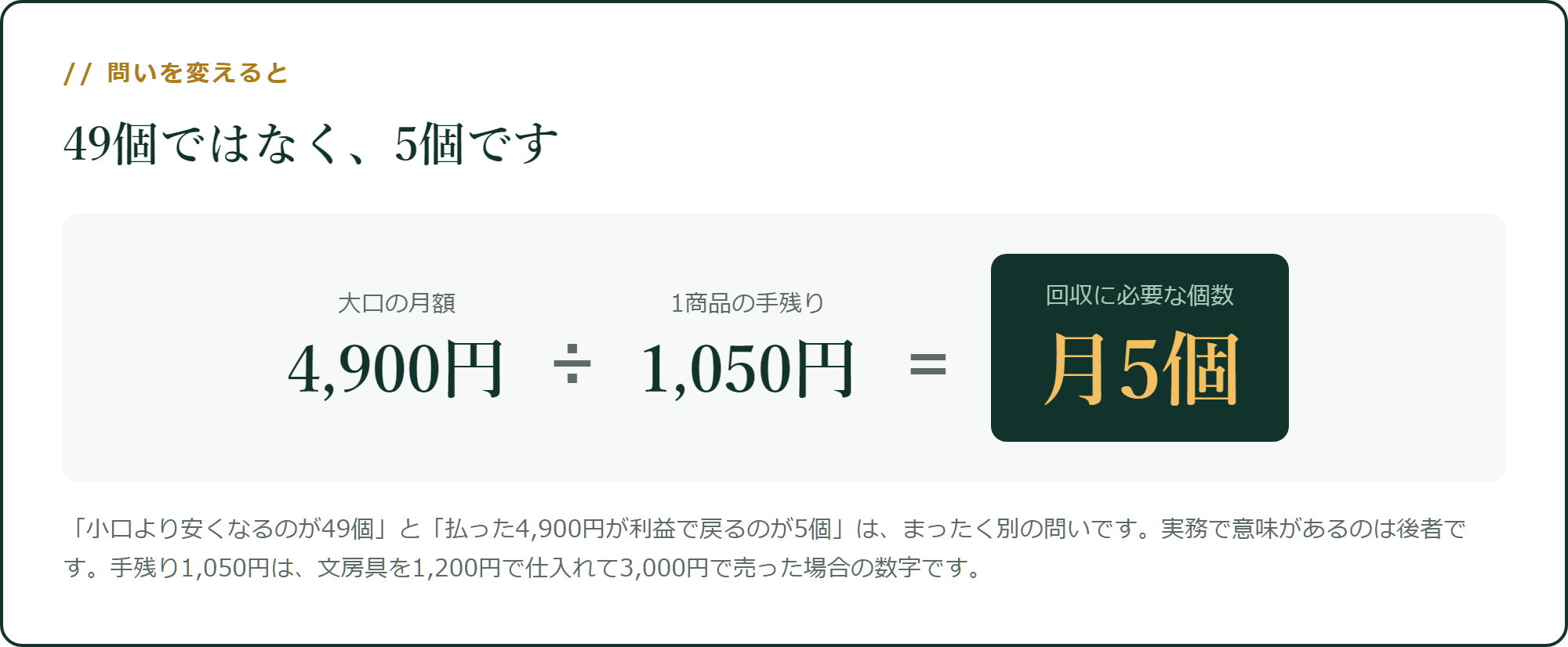 大口の月額を、自分の利益で回収する