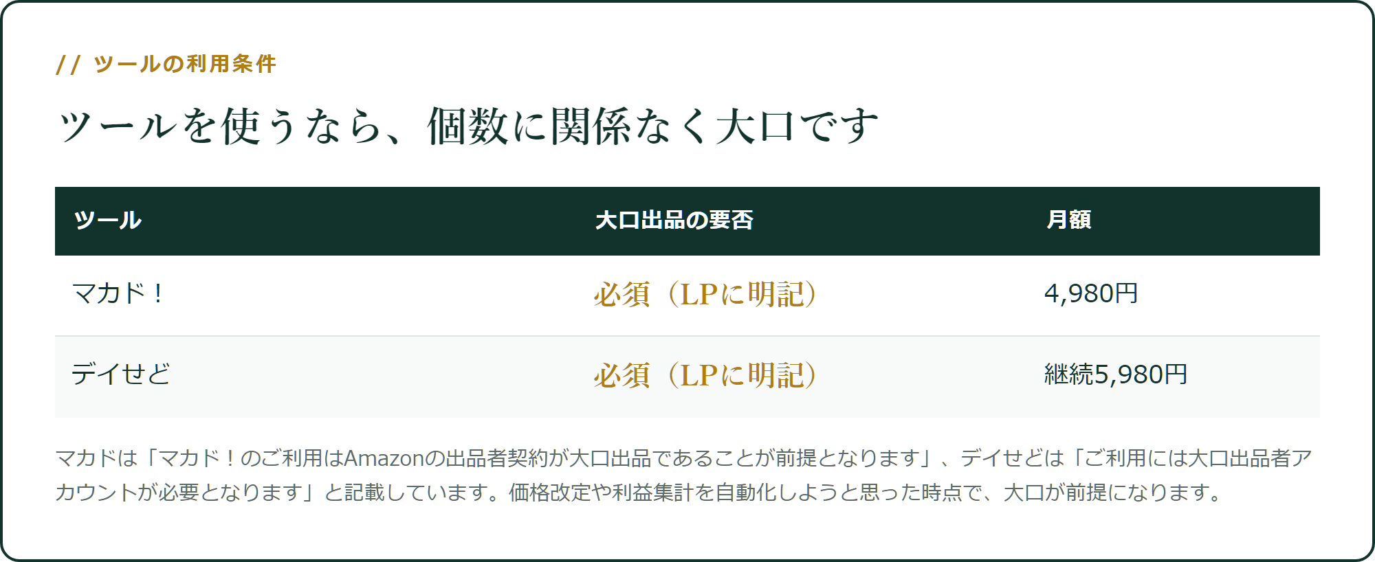 ツールを使うなら、大口が前提です