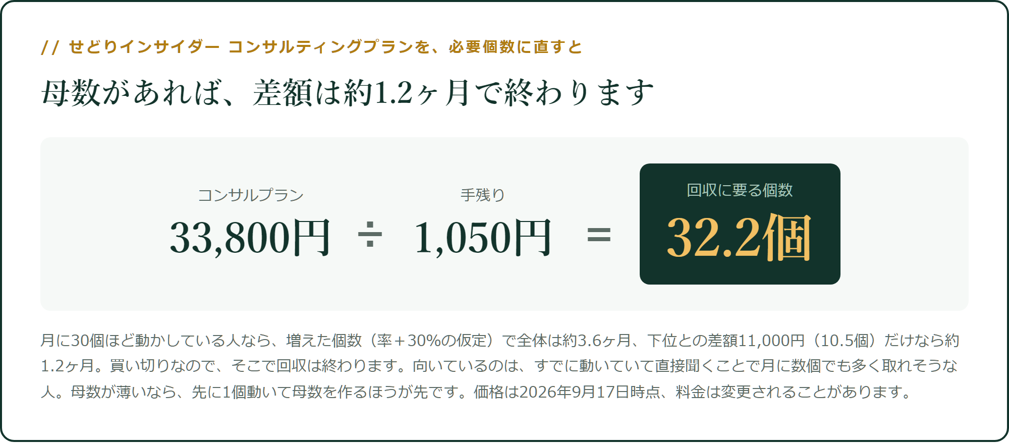 せどりインサイダー コンサルティングプランを、必要個数に直すと