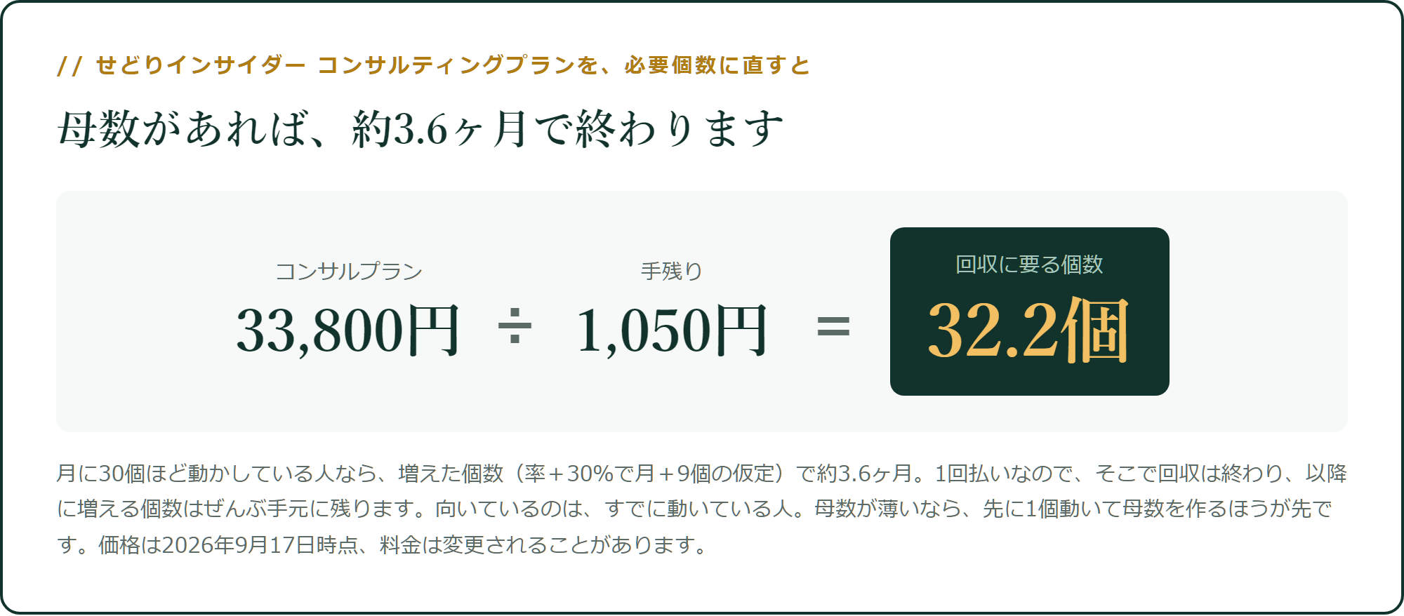 せどりインサイダー コンサルティングプランを、必要個数に直すと